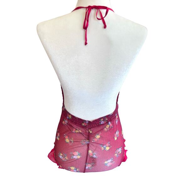 We Are HAH Bodysuit Lingerie Butterfly Red‎ Floral Ruffle Backless Sheer Small - Picture 3 of 14